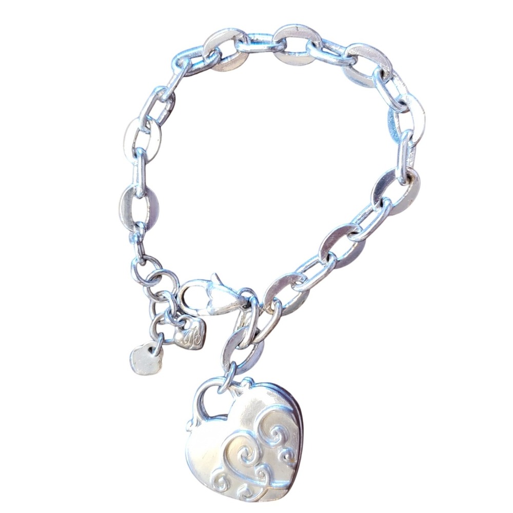Brighton Silver Tone Chain Bracelet with Heart Charm Swirl Detail Jewelry